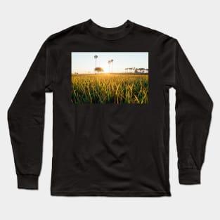 Sunrise Over Grass Field in Burmese Countryside Long Sleeve T-Shirt